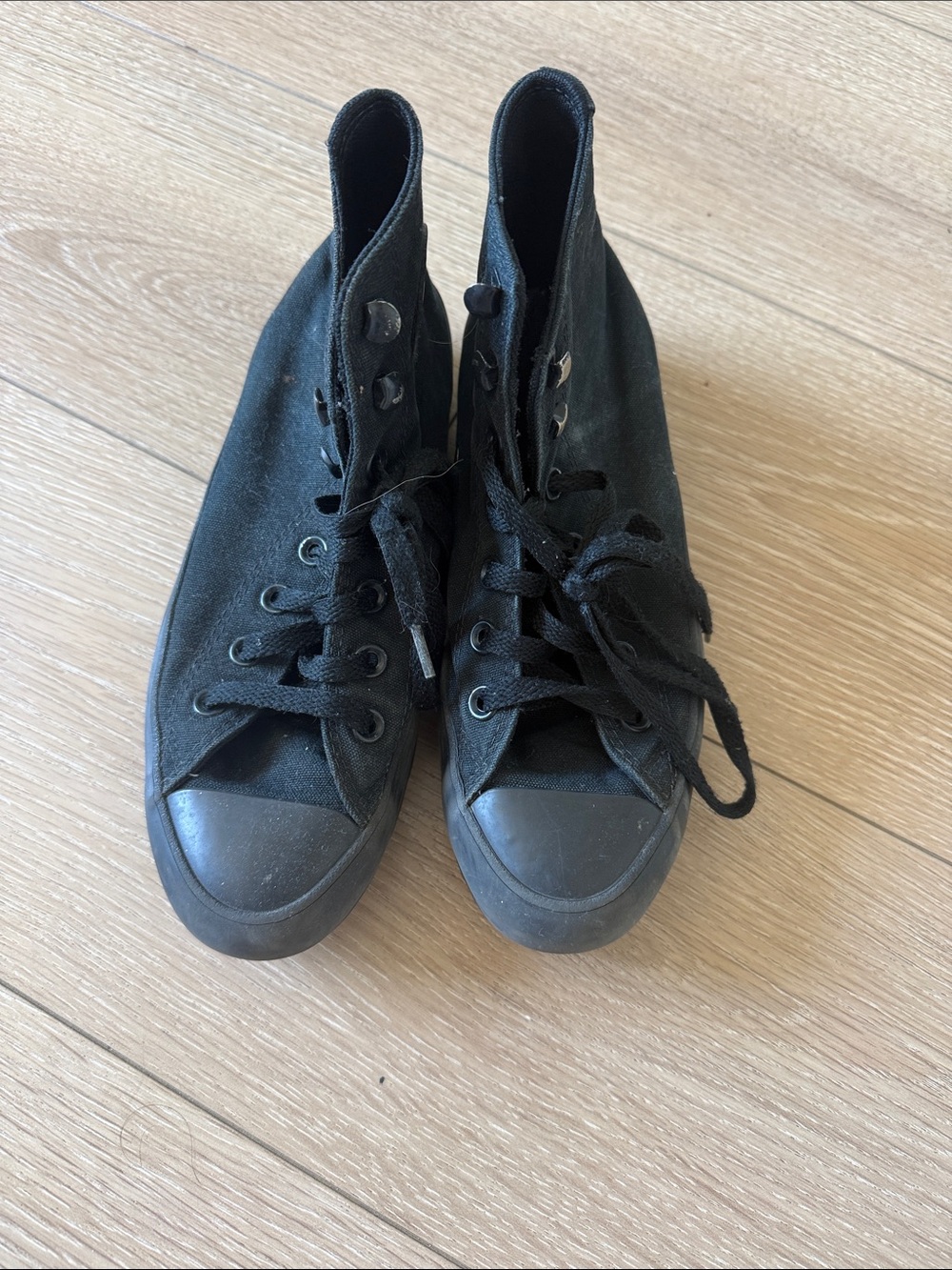 Women's Black Lace-Up High Top Canvas Boots
